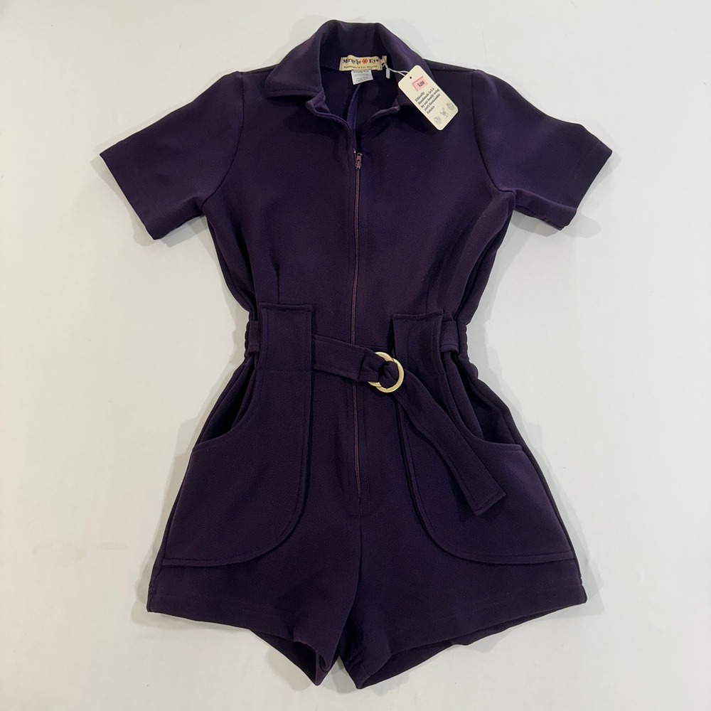 Miracle Eye California Shake Romper Womens XS Purple Belted 70s NWT Handmade